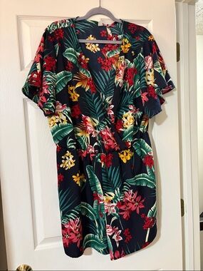 Floral Wrap Mini Romper in Navy with Red & Green Print 3X